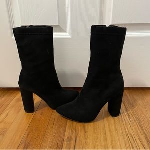Faux suede bootie heels